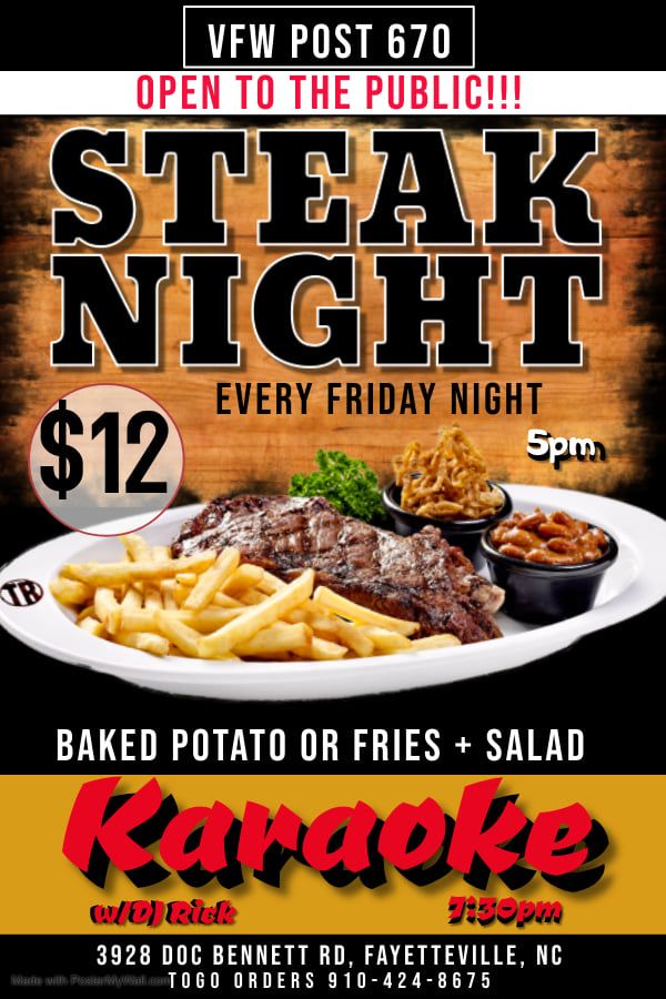 As always we are open on Fridays @ 5PM for Steak Night with dancing ...